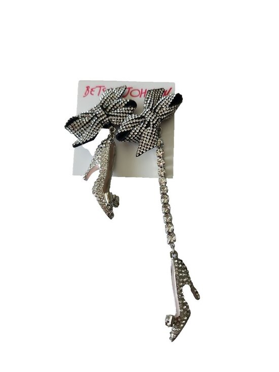 Betsey Johnson Jewelry - Betsey Johnson Holiday High Heel Shoes Bows Rhinestone Mismatch Drop Earrings